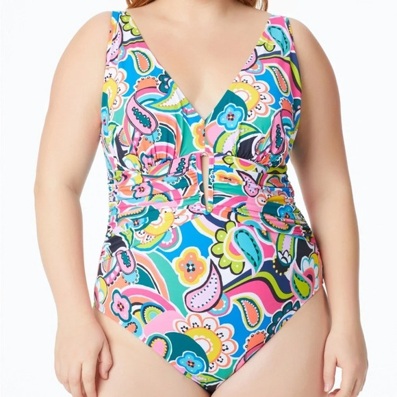 Bleu by Rod Beattie Keyhole Ruched Side Swimsuit Plus Size 20W NWT - Picture 1 of 7